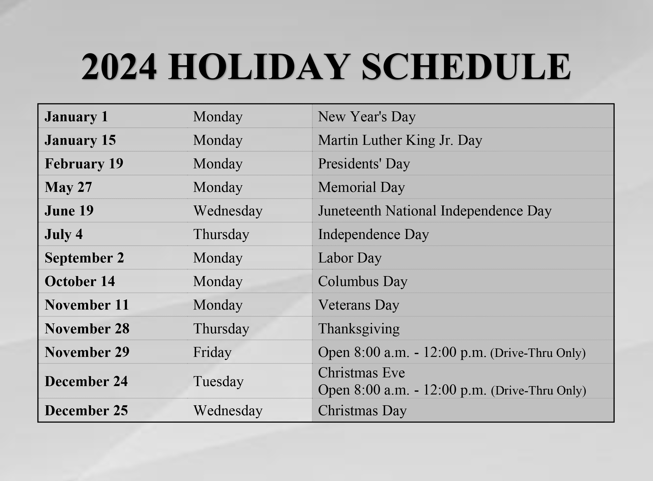 Holiday Closings - Garden City Teachers Federal Credit Union Holiday Closings - Garden City Teachers Federal Credit Union